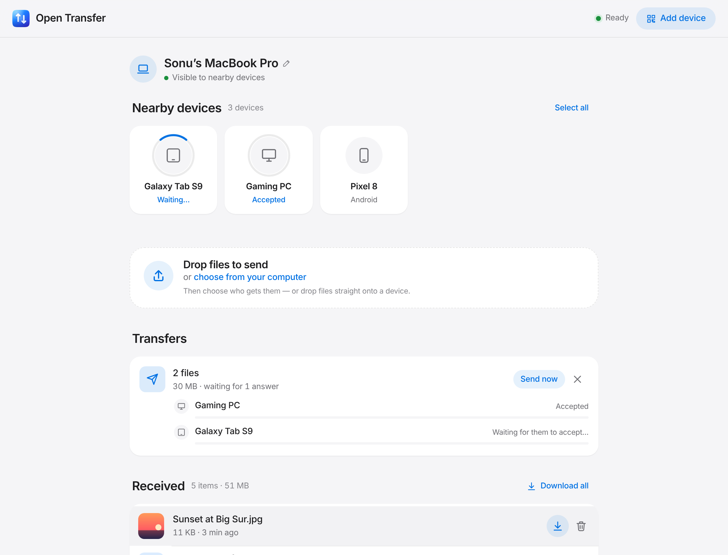 Transfer to two devices: one accepted, one waiting